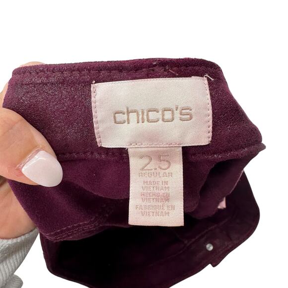 Chico’s Sz 2.5 Wine Purple Faux Knit Suede Shimmer Slim Straight Leg Pants - Picture 7 of 10
